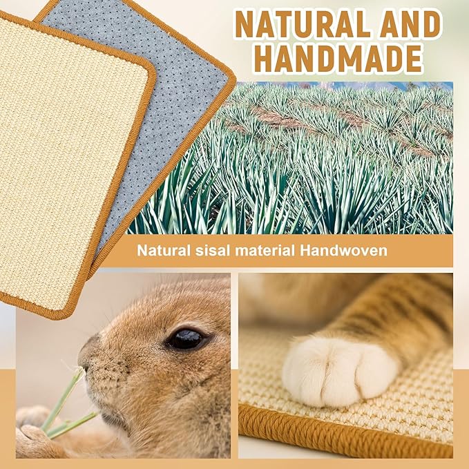Thyle 8 Pcs Rabbit Scratching Pad Bulk 16 x 12 Inch Natural Sisal Bunny Scratch Mat Easy Replacement Claws and Teeth Care Rabbit Mats for Cat Cages Chew Toys for Bunny Pet Biting Sleeping Nesting