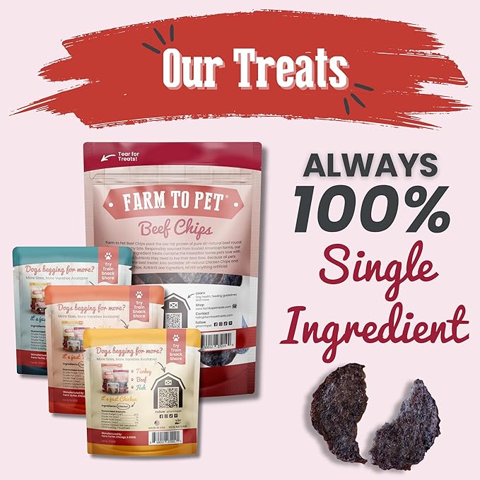 Farm To Pet - Puppy Packs 'N Snacks Dog Treat Starter Pack - Beef 4oz + 1 Chicken & 1 Turkey & 1 Fish Snack Pack - Single Ingredient Training Treats, All Natural, Lean for Small, Medium, Large Breeds