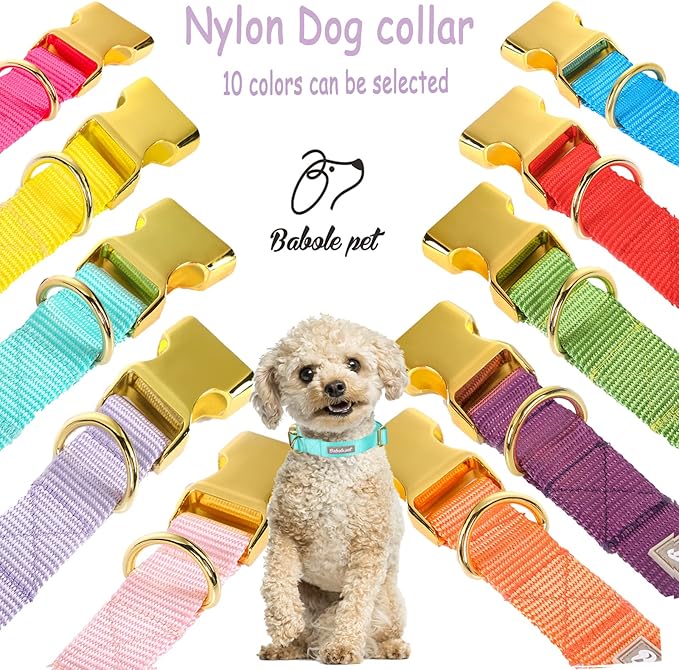 Nylon Dog Collar - Adjustable Lake Blue Soft Webbing Dog Collars for Small Medium Large Dogs Boy Girl Puppy Collar with Safety Metal Buckle XL