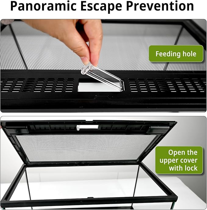 Reptile Glass Tank 20"*12"*10" Pre-Assembled Terrarium for Turtle,Hermit Crab,Bearded Dragon,Gecko,Lizard,Snake,Spider,Fish,Tarantula Enclosure with Top Screen Ventilation and Openning Door