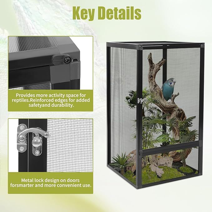 Terrarium,Reptile Cage, Chameleon Enclosure, Reptile Enclosure- 17.72" L×17.72" W×31.50" H,Snake Cage with Escape-Proof Lock, for Lizards/Snakes/Spiders, Portable Habitat for Indoor/Outdoor Use