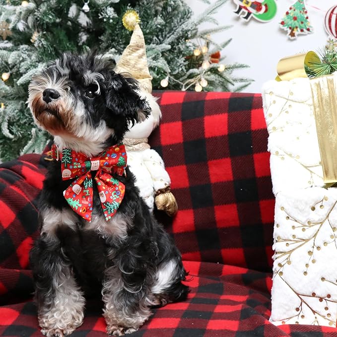 Christmas Dog Collar with Bow Tie, Christmas Collar for Puppy Girl Boy Dog or Cat, Bowtie Dogs Collars with Durable Metal Buckle, Cute Pet Collars, M