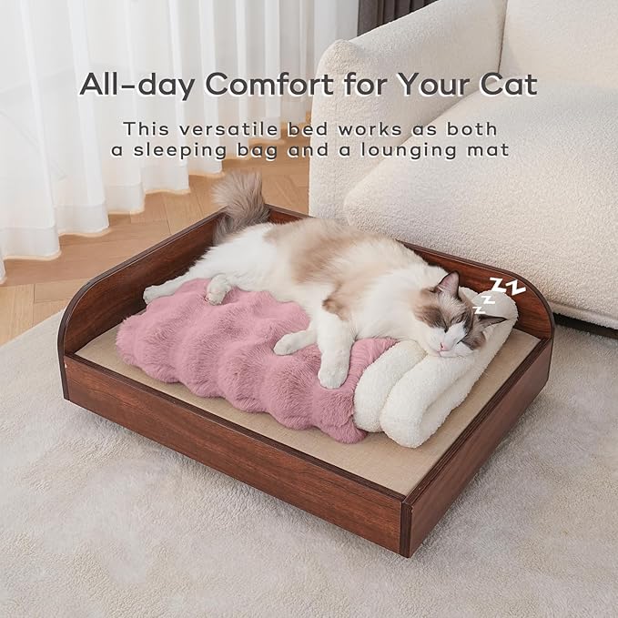 Cat Sleeping Bag for Indoor Cats Self Warming Cat Bed Fits up to 15 lbs Pets Soft Plush Warm Bed 360° Wrap Bag Washable Comfortable Pet Sleeping Bed 21" × 17" Pink