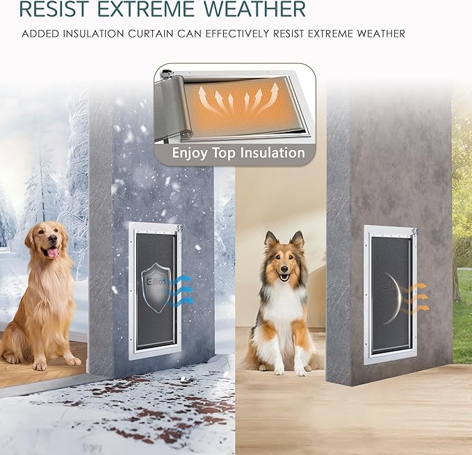 3-Flap Pet Door for Wall Dog Door for Wall Exterior, Large Doggie Door, All-Metal Frame, Metal Closing Panel and Telescoping Tunnel, Pets Up to100 Lb (Large Size)