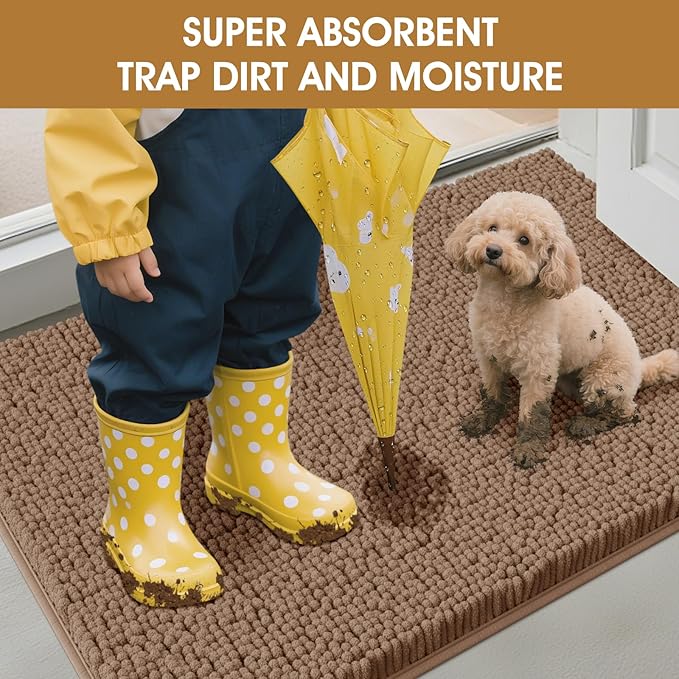 IM HOME 48" x 38" Camel Dog Door Mats for Muddy Paws, Chenille Absorbent Dog Mat, Non Slip Heavy Mud Mat for Dogs, Soft Pet Bed Mat for Entryway, Mud Paws, Inside Floor