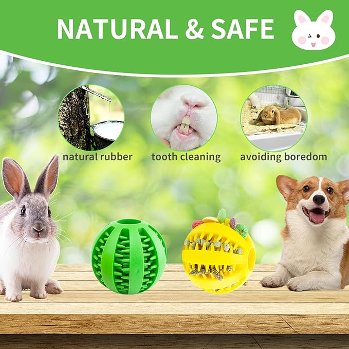 Rabbit Teething Toys Ball Small Animals Play Balls Treat Dispensing Rabbit Balls Puzzle Chew Balls & Rolling Toys for Bunny, Improve Pets Teeth Health for Rabbit, Guinea Pigs 2pack