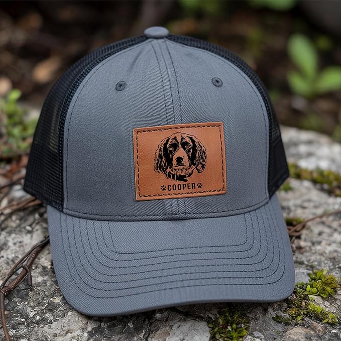Custom Dog Photo Trucker Hat Leather Patch, Personalized Hat with Photo, Custom Cap Gift for Dogs Dad Mom, Pet Lover Dog Mom Gifts Mothers Day Christmas