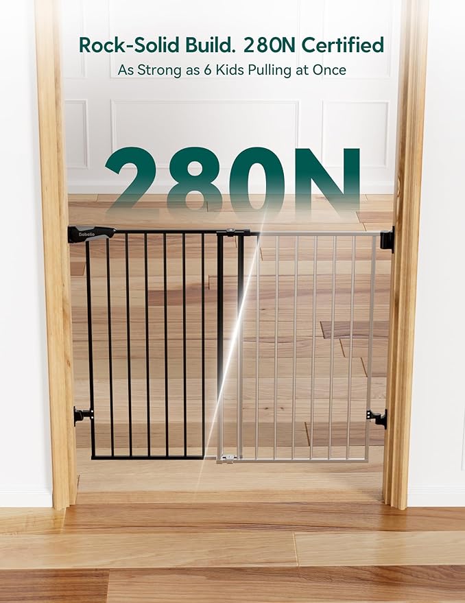 Babelio Baby Gate for Stairs, Kitchen & Doorways, No Bottom Bar| Easy Installation| One-Handed Operation| Auto-Close| Hardware Mount (Drill Needed) Safety Dog Gate (Black - 2 Pcs, 26-43" W, 28" H)