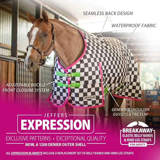 Jeffers Expression 1200 Denier Standard Neck Turnout Sheet, Skater Cowgirl, 81"- Waterproof, Breathable Horse Sheet with 0g Polyfill, No Insulation - Ideal Protection for Wind & Rain, Light Weight