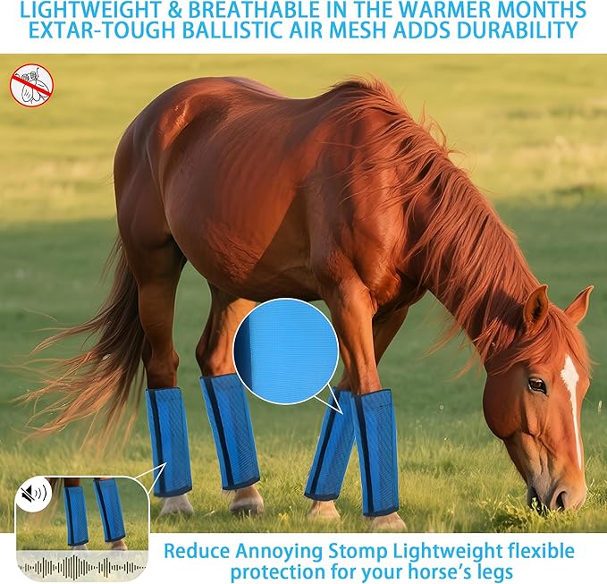Horse Fly Boot,Loose Fitting Fly Boots for Horses Set of 4,Leggings for Horse Design Protect Horses Legs No More Horsefly Nuisance Greatly&Reduce Stressful Stomping,Breathable/Universal