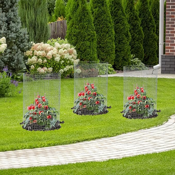 CIEOVO Wire Plant Protector from Animals, Metal Mesh Plant Cage Covers Rustproof Wire Plant Cages 30 U-Stakes and 100 Ties for Plants Keeping Bunnies Chicken Squirrels Birds Chicken Duck Out