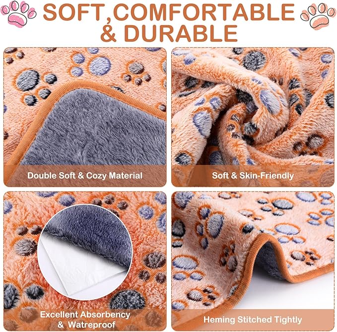 Reginary 4 Pcs Waterproof Guinea Pig Blankets Washable Small Animal Fleece Bedding Absorbent Guinea Pig Cage Liners Reusable Pet Pee Pad Sleep Mat for Hamster Ferret(Paw Print,24 x 47 Inch)