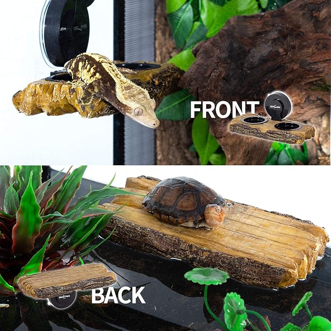 REPTI ZOO Turtle Basking Platform or Reptile Feeding Ledge with Suction Cup, Resin Flat Ramp for Turtle Reptile Chameleon Use
