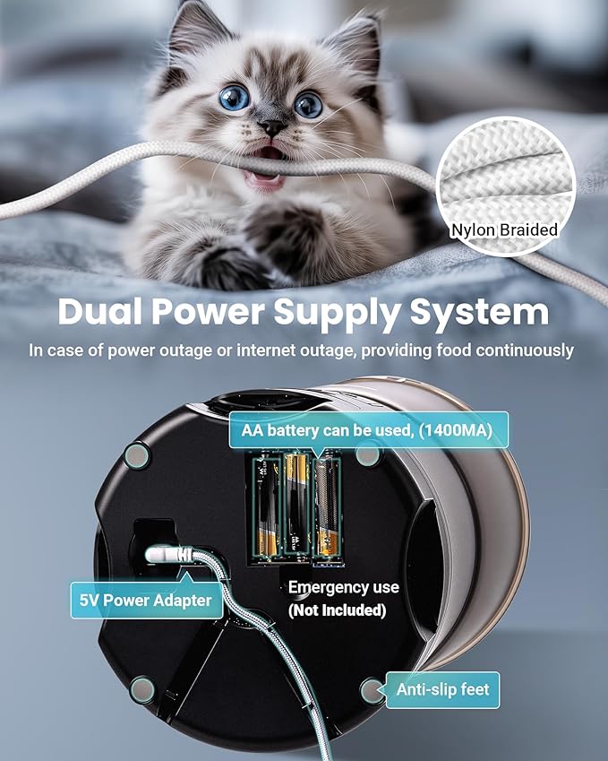 Automatic Cat Feeder for 3 Cats, 6L/25 Cup Cat Food Dispenser with Strong Anti-Jam System, Dual-Effect Desiccant, Smart WiFi App Control Pet Feeder, Automatic Dog Feeder for Cats and Small Dog