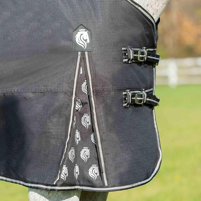 Equinavia Norse Lightweight 100g Fill Horse Rain Blanket | Waterproof Turnout Sheet - Black - 66 in - Black - 75 in