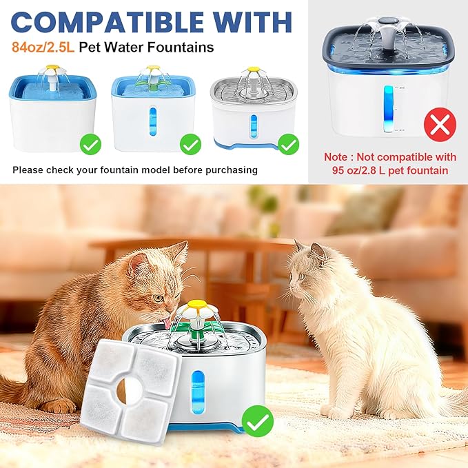 Cat Water Fountain Filter Replacement, 10 Pack Cat Fountain Filters Compatible with Square 84oz/2.5L Automatic Pet Fountain Dog Water Dispenser, 3 Filtration System Replacement Pet Filters
