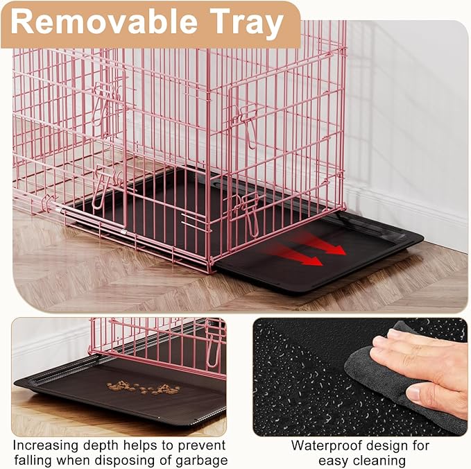 FDW XL Dog Crate 48inch Dog Cage Foldable Metal Kennel with Leakproof Tray Foldable Design Indoor Outdoor Use for Extra Large Dogs,Pink