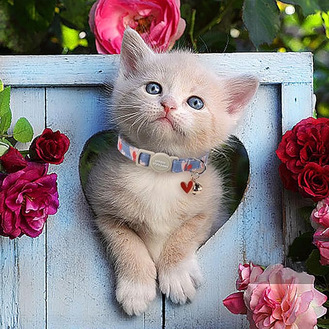 Unique style paws 2 Pack Valentine's Kitten Collar Breakaway with Bell&Pendant, Adjustable Safety Red Lip Rainbow Cat Cotton Collar for Girl Boy Cat and Small Pet