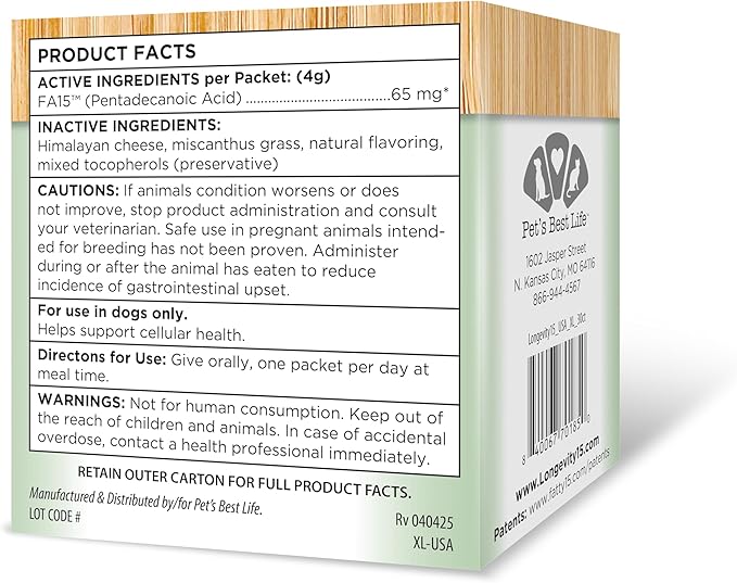 Yummy Combs Longevity15 – C15:0 – Fatty Acid Health Supplement for Dogs – Healthy Pet Supplies – for Extra Large Dogs, 1 Pack