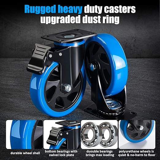 Swivel Caster Wheels Set of 4,5 Inch Casters Wheels for Carts Heavy Duty,Locking Caster Wheels for Furniture and Workbench.