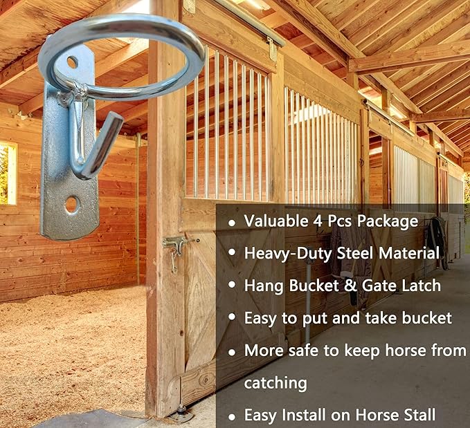 Horse Feed Bucket Hook,Water Bucket Holder Hanger for Horse Stall/Stable Supplies (4 Pack)