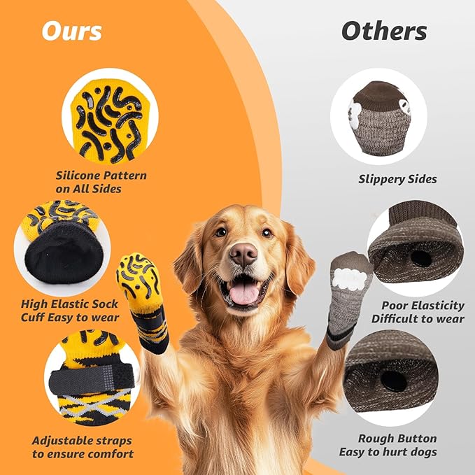 Reflective Dog Socks to Prevent Licking Paws, Dog Paw Protector, Hardwood Floors Anti Slip, Non Slip Dog Socks with Grippers, Dog Booties and Paw Protectors for Indoor Use - Size Medium