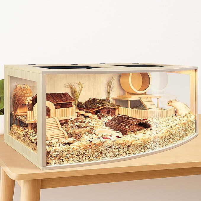 Prolee Hamster Cage Chew Proof Wood, Hamster Enclosure Openable Top with Curved Design,Waterproof Small Animals Cage with Acrylic Sheets for Gerbils,Hamsters Habitat (48"x20"x20")