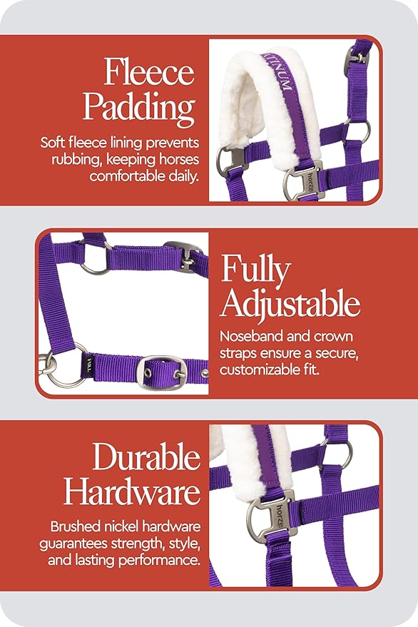 HORZE Howard Soft Fleece Padded Adjustable Polyester Horse Halter - Purple - Shetland