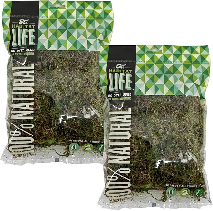 The Habitat Life - Natural Deco Moss - for Reptiles, Amphibians & Invertebrates Terrariums - Humidity Control - Natural Look & Feel - Soft Surface - Dye-Free & Safe - Small - 2 Pack