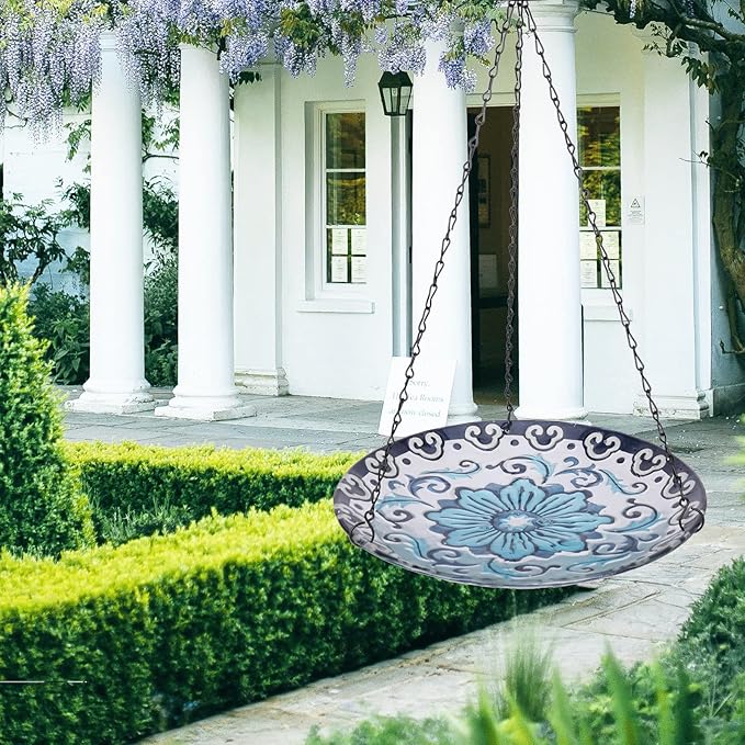 MUMTOP Hanging Bird Bath - Bird Baths for Outdoors, 12 Inch Glass Bird Bath Bowl Outdoor Bird Feeders for Garden Yard and Patio Decor