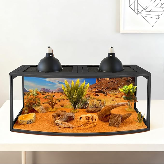 PROLEE Bearded Dragon Tank, Curved Reptile Enclosure with 3-Side Clear Acrylic Panels, Spacious Lizard Tank with Metal Mesh Top and Lockable Door for Reptile Habitat (Black, 48" Length,80 Gallons)