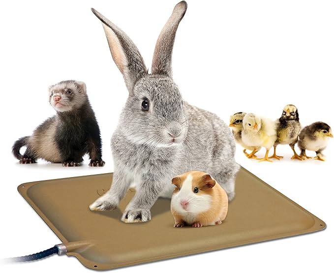 K&H Pet Products Small Animal Outdoor Heated Pad, Waterproof, Chew Resistant, Safety Listed, Indoor Outdoor Heater Warming Pad for Cat Houses, Rabbit Hutches, or Chick Brooders - 12 X 9in Tan 20W