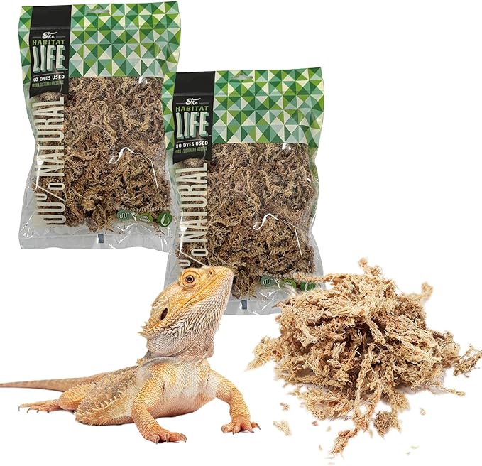 The Habitat Life - Natural Sphagnum Moss - for Reptiles, Amphibians & Invertebrates Terrariums - Humidity Control - Ideal for Burrowing & Nesting - Dye-Free & Safe - Small - 2 Pack