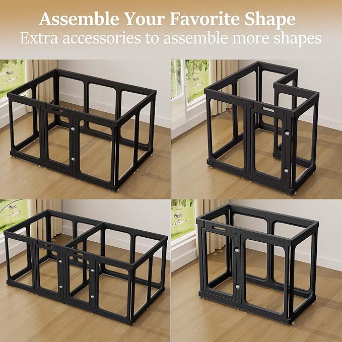 Clear Acrylic Dog Playpen with Door, for Puppy Cat Rabbit Transparent Pet Pen, Dog Playpen Indoor, Dog Fence, Easy Assemble & Cleaning Dog Pen for Small & Medium Dogs