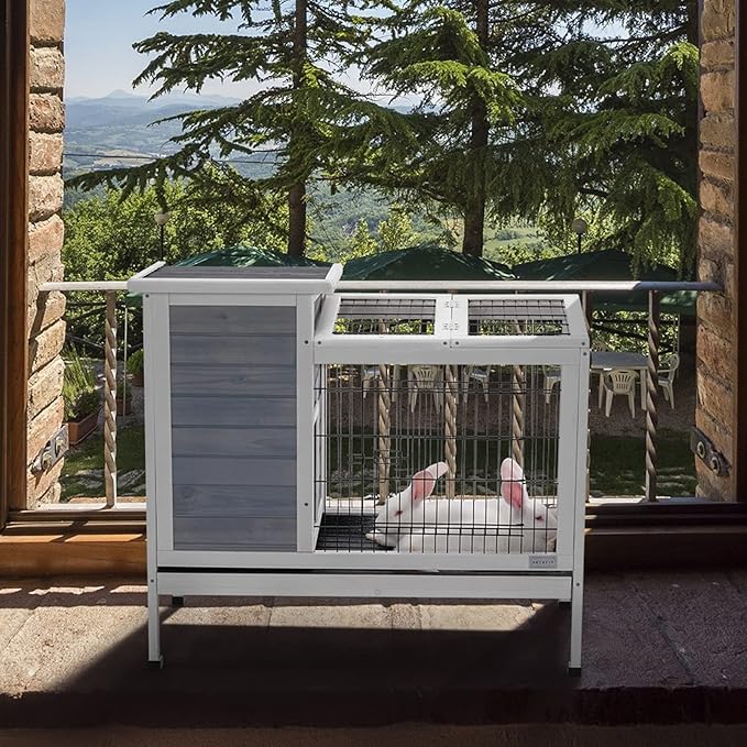 Petsfit Guinea Pig Cage, Hutch for Rabbit, Bunny Bunny Hutch Guinea Pig Hutch with Pull Out Tray,Gery…