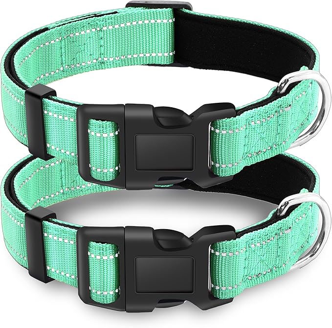2 Pack Reflective Dog Collar with Safety Locking Buckle, Adjustable Soft Breathable Comfortable Nylon Pet Collar for Small, Medium and Large Dogs, Turquoise, S