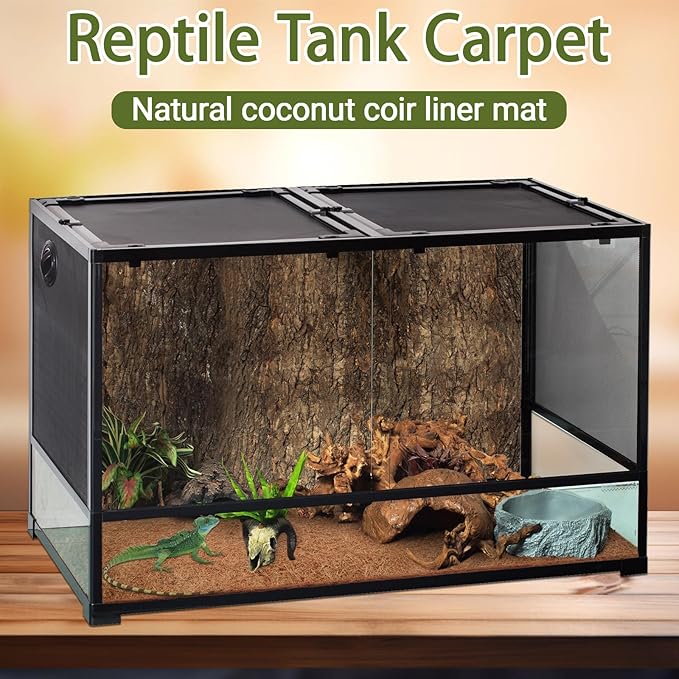 ZeeDix 10 Pcs Reptile Carpet, 12X12 inch Natural Coconut Fiber Liner Mat Flooring Accessories for Reptile Tank - Bearded Dragon Tortoise Lizard Turtle Snake Leopard Gecko Substrate Bedding