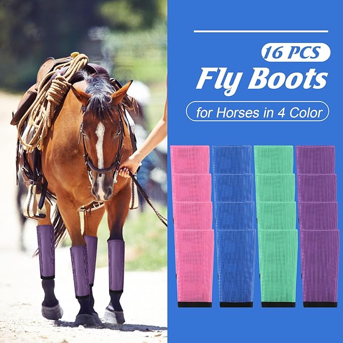 Set of 16 Mesh Fly Boots for Horse Breathable Mesh Horse Boots Protective Horse Leg Wraps Horse Leggings for Preventing Flies and Mosquitoes Bites