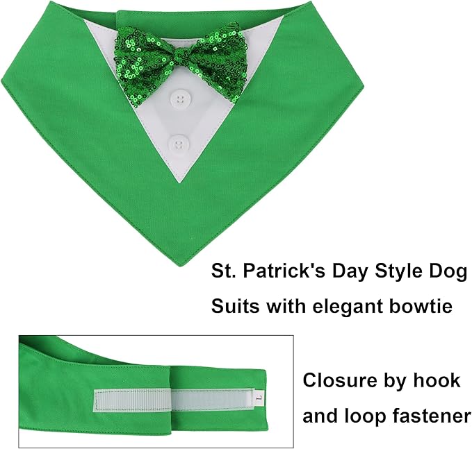 ADOGGYGO St.Patrick's Day Dog Tuxedo Bandana, Green Pet Tux Collar with Bowtie Adjustable St Patricks Costume for Large and Extra Large Dogs Pets (XL)
