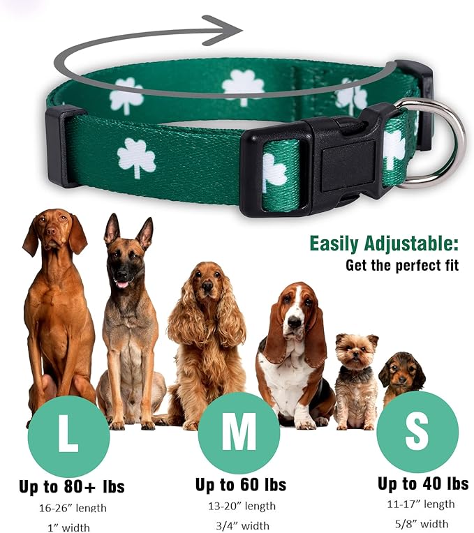 Native Pup St Patricks Dog Collar- Saint Patrick Green Shamrock Pet Collars- St. Patrick’s Lucky Irish- Cute Boy Girl Puppy Gift- Adjustable for Small, Medium, Large Breeds (Shamrock, Small)