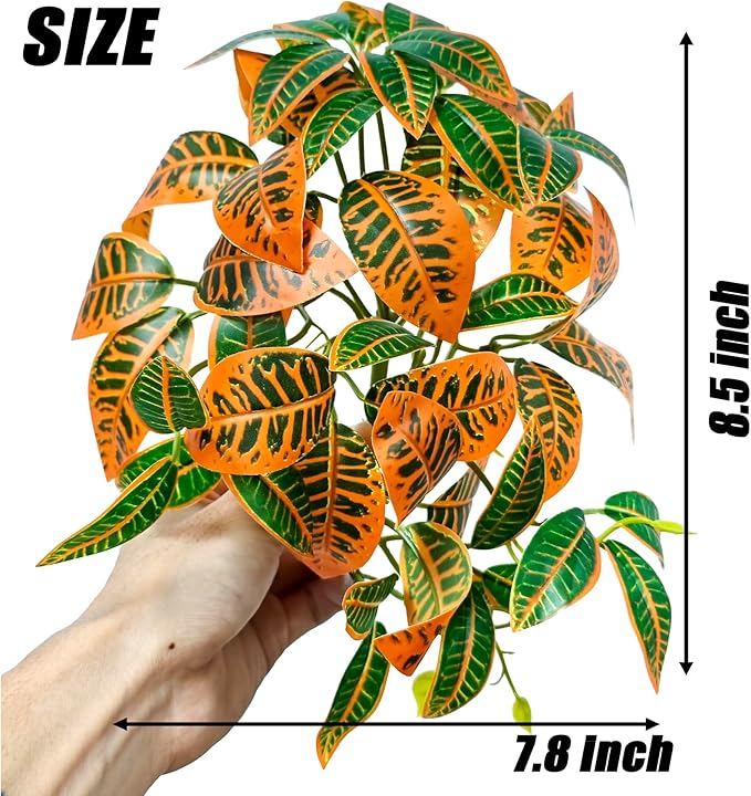 Woyrise 2 Pack Reptile Plants, Terrarium Hanging Plant Vines, Artificial Leaves with Suction Cup, Bearded Dragon Tank Accessories for Gecko Lizard Snake Frog Tortoise Decorations - Codiaeum Variegatum