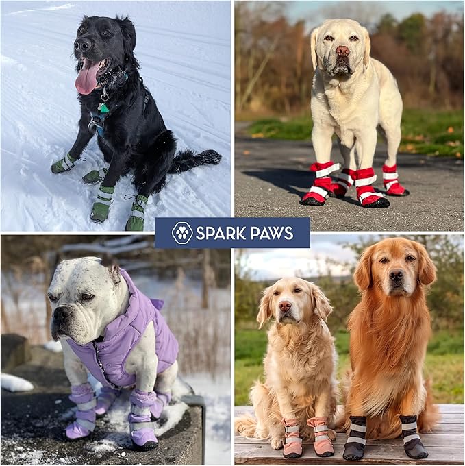 Spark Paws Dog Shoes, Waterproof Dog Boots for Medium to Large Dogs, Non Slip, Breathable Dog Booties and Paw Protectors - 4PCS Doggie Hiking Boots with Reflective Straps - Green, Size 6