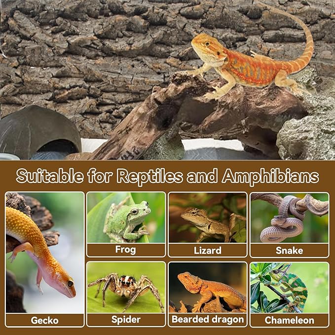2PCS Reptile Cork Bark Background,15.74 x 11.81 Inch Natural Cork Wood Terrarium Background Bearded Dragon Tank Bark Backdrop Wall Decor for Lizard Gecko Chameleon Tortoise Snake Spider Frog