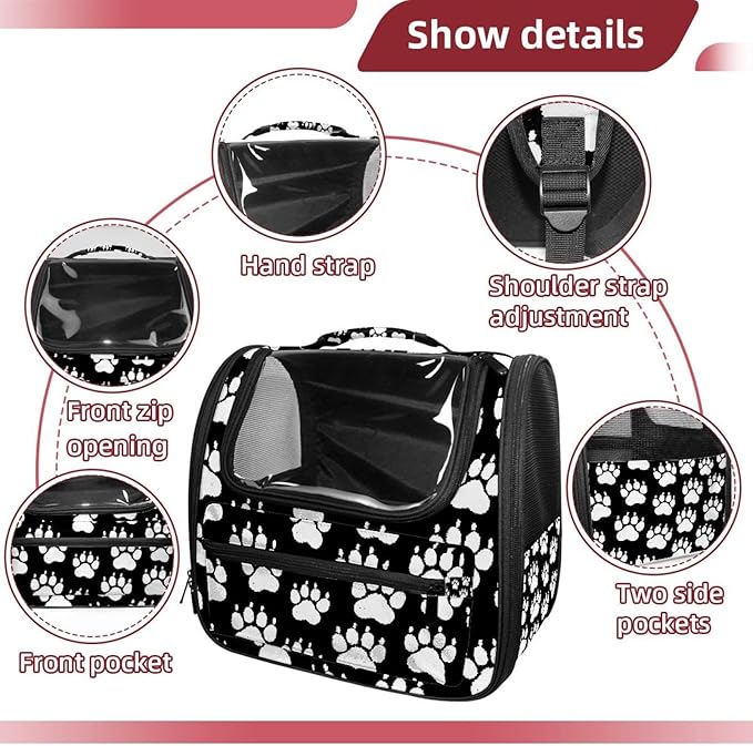 Chalk Dog paw Print Pet Carrier Airline Approved Soft Sided Portable Cozy Travel Pet Bag, Car Seat Safe Carrier for Cats and Dogs