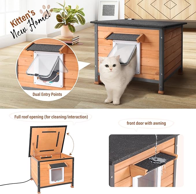 X-ZONE PET Heated Cat House, Extremely Insulated & Weatherproof, Feral Cat Shelter with Heated Pad for Feral Stray Barn Cats and Small Animals (Winter-Ready)