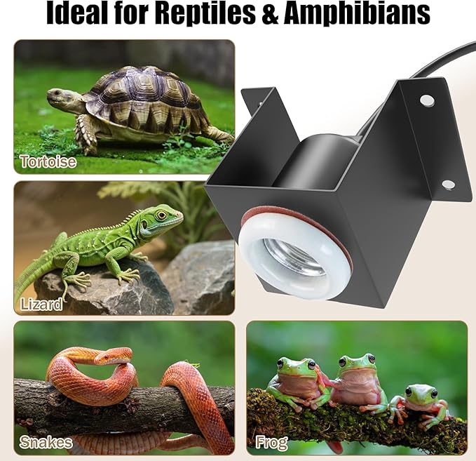 Reptile Ceramic Socket Heat Lamp Fixture, 2Pcs Terrarium Clamp Light Holder for Lizard, Gecko, Snake, Bearded Dragon, Dual On/Off Switch, 300W Max (Bulbs Not Included)