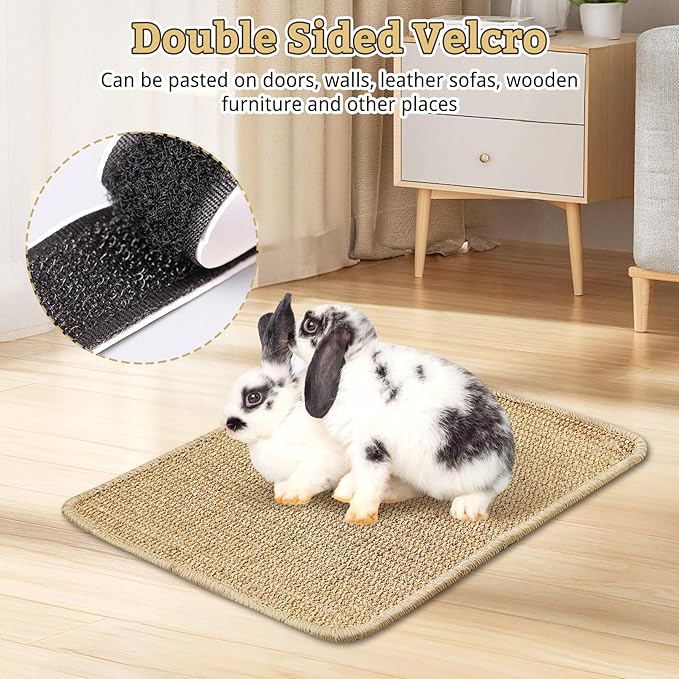 kathson Rabbit Scratching Pad 2 Pcs Natural Sisal Bunny Scratch Mat, Small Animals Nail Scratcher Guinea Pigs Grinding Claw Rug Pet Cage Flooring for Biting Sleeping Nesting (15.75 * 23.62 in)