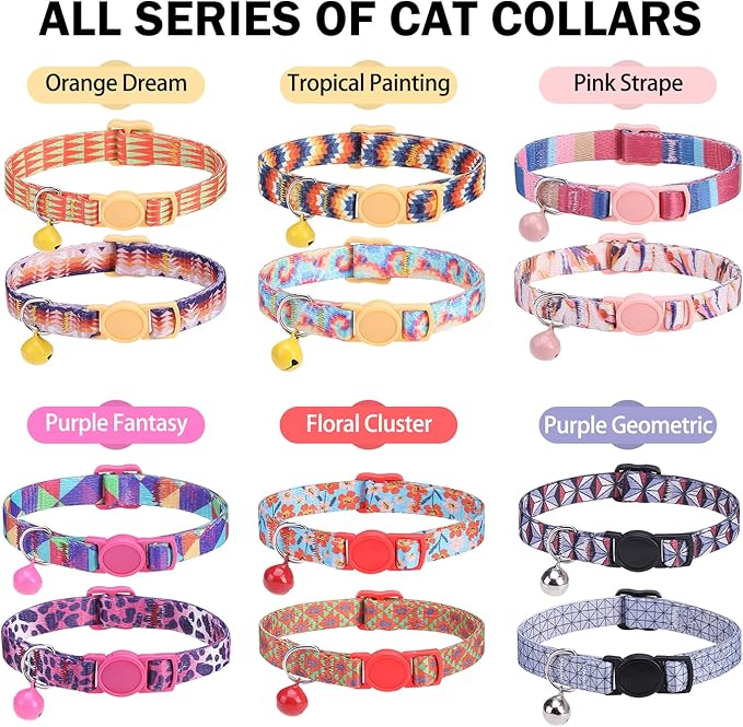 Breakaway Cat Collar with Bell & Cute Pendant, 2 Pack Kitten Collars with Safety Buckle for Girl Boy Male Female Cats, Puppies and Small Pet, Adjustable 8-12 Inch