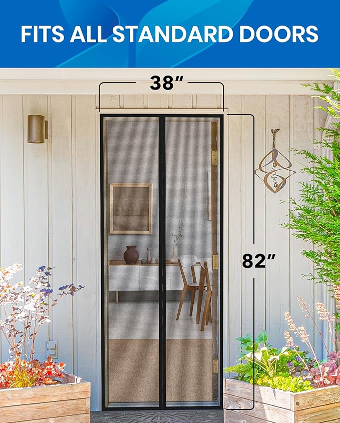 Flux Phenom Upgraded Magnetic Screen Door - Bugs Out, Breeze in - 9min Install Auto-Sealing Heavy Duty Double Stitched Mesh, 52 Magnets, Hands Free Patio Doors Net, Pet & Kid Friendly, 38 x 82 Inch