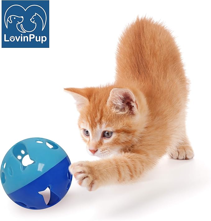 Large Cat Ball Toy with Bell – Interactive Rolling Design for Active Play – Sturdy Plastic Cat Toy Ball That Stays Visible During Play – Blue 1 Pack for Cats, Kittens, and Small Pets
